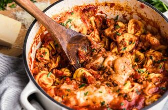 One Pot Italian Sausage Tortellini Bake
